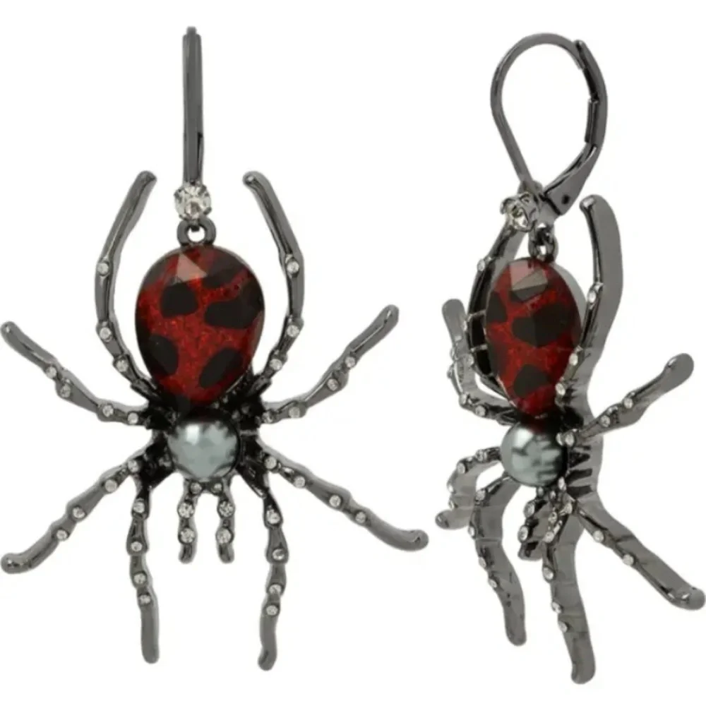 BETSEY JOHNSON Halloween Black Widow Spider Crystal-Studded Earrings NEW NWT - Picture 6 of 7
